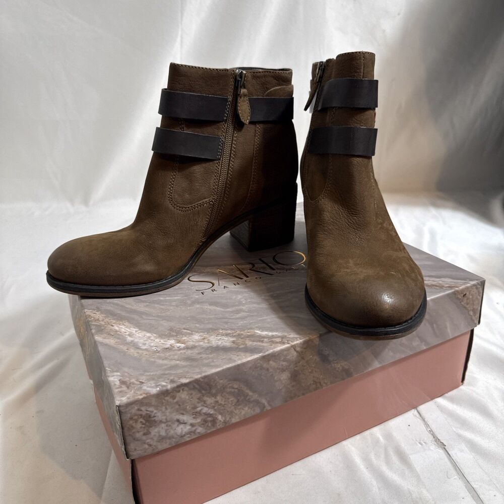 Sarto A-Linden Ankle Boots Womens US 8.5M Brown Leather 2” Heel In Box